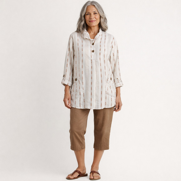John Mark Tops - John Mark Popover Linen Tunic White Womens 2XL Boho Summer